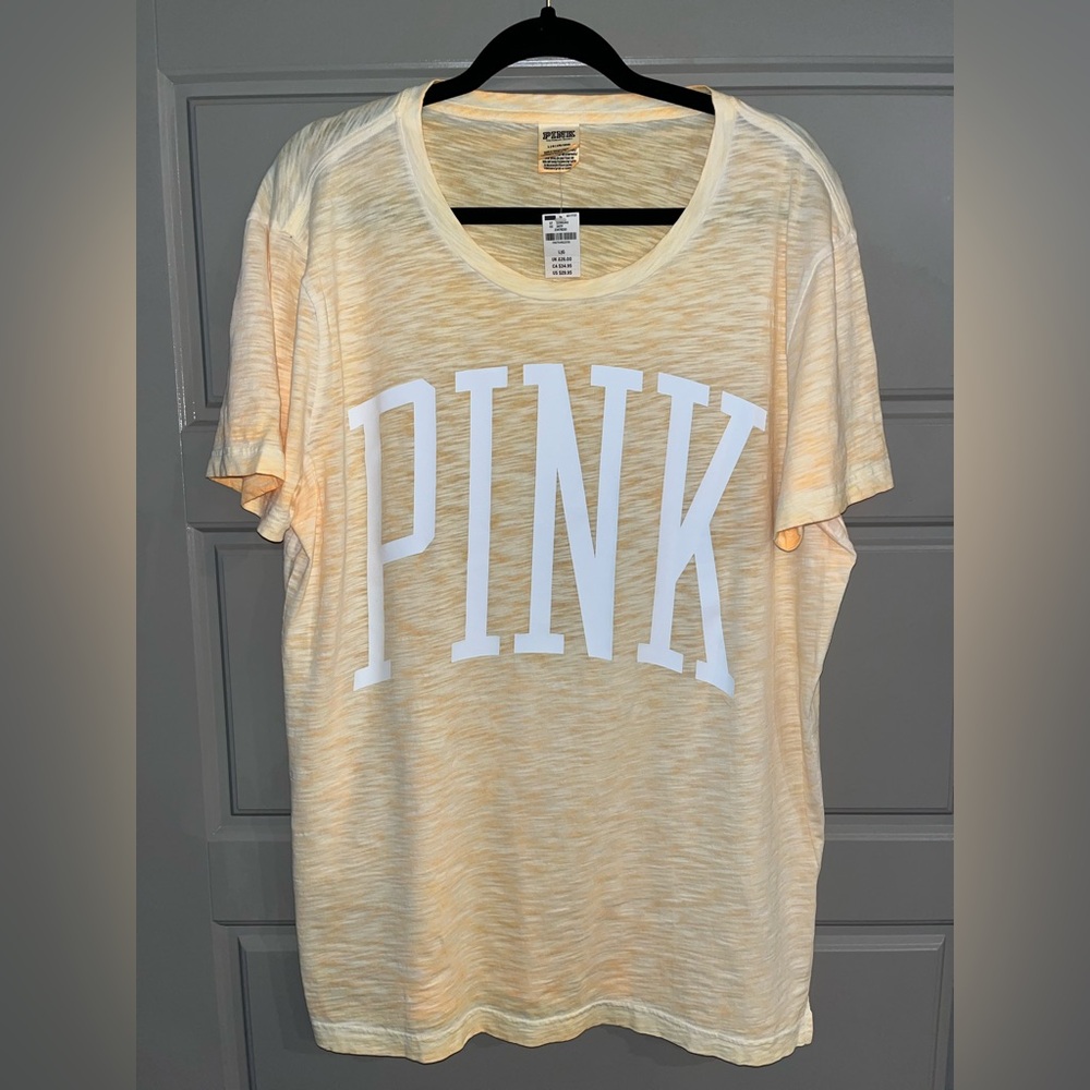 PINK Victoria's Secret Women's Light Yellow T-Shirt